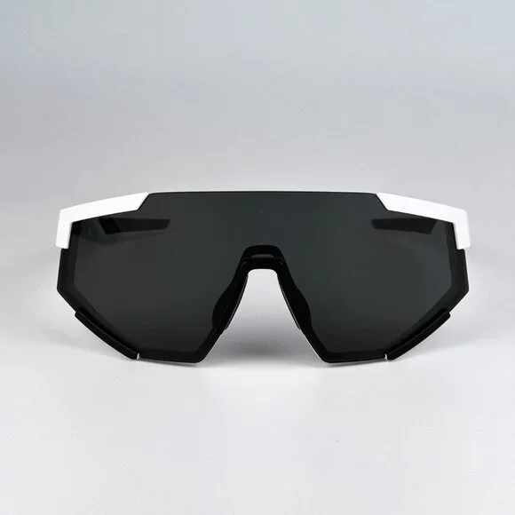Prada PS04WSF TWK06F Sunglasses White Rubber Dark Grey Rectangle Unisex